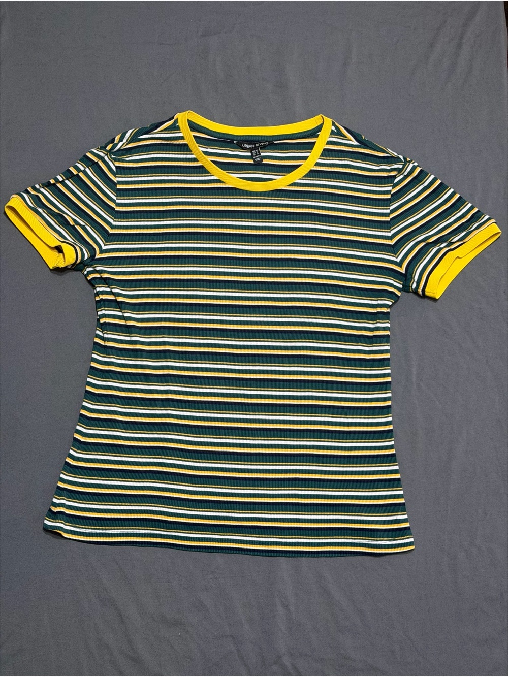 Urban Revivo Ribbed Striped Tee Yellow Green XL